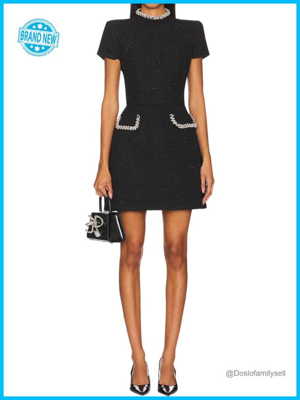 Sexy High Neck Pearls Mini Dress Bodycon Clubwear Short Sleeve